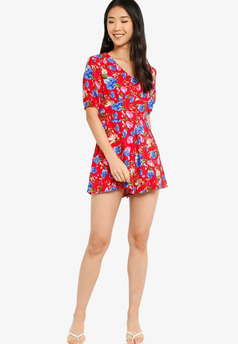 ZALORA BASICS Puff Sleeve V-Neck Playsuit - Billede 4