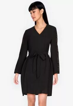 ZALORA BASICS Belted Dress With Lace Details