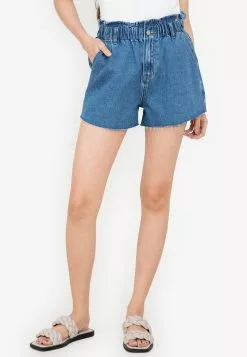 ZALORA BASICS Raw Hem Paperbag Denim Shorts