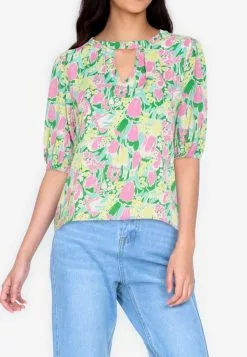 ZALORA BASICS Keyhole Front Puff Sleeve Blouse