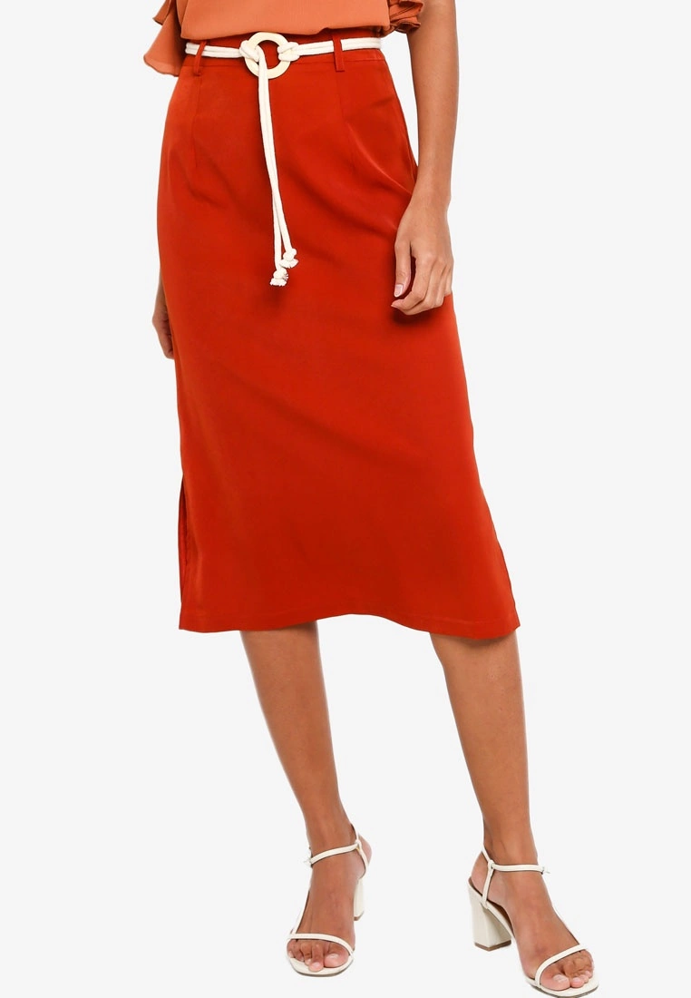 ZALORA BASICS Round Buckle Midi Skirt
