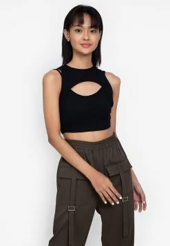 ZALORA BASICS Rib Cut Out Crop Top