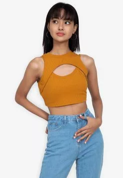 ZALORA BASICS Rib Cut Out Crop Top