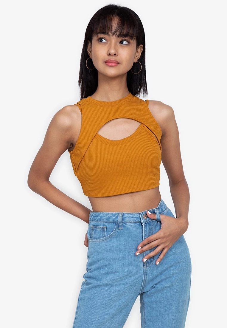 ZALORA BASICS Rib Cut Out Crop Top