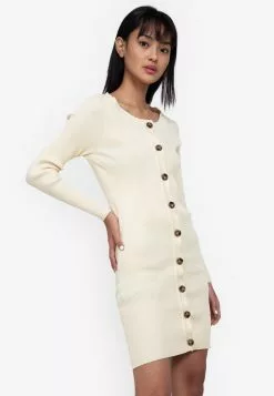 ZALORA BASICS Button Front Long Sleeve Rib Dress