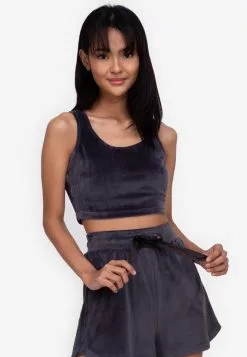 ZALORA BASICS Lounge Velour Crop Top