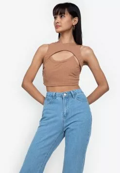ZALORA BASICS Rib Cut Out Crop Top