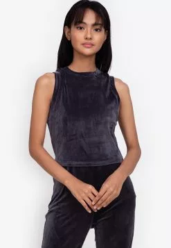 ZALORA BASICS Lounge Velour Crew Neck Tank