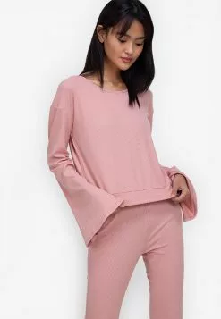 ZALORA BASICS Flare Sleeve Tie Back Rib Top