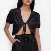 ZALORA BASICS Satin Tie Front Top