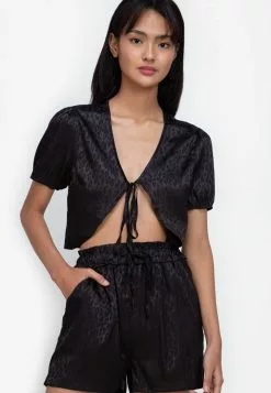 ZALORA BASICS Satin Tie Front Top