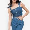 ZALORA BASICS Crop Tie Shoulder Denim Top