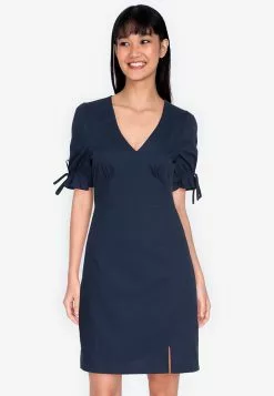 ZALORA BASICS V Neck Puff Sleeve Dress