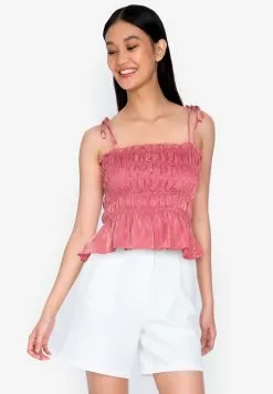 ZALORA BASICS Tie Straps Smock Detail Top