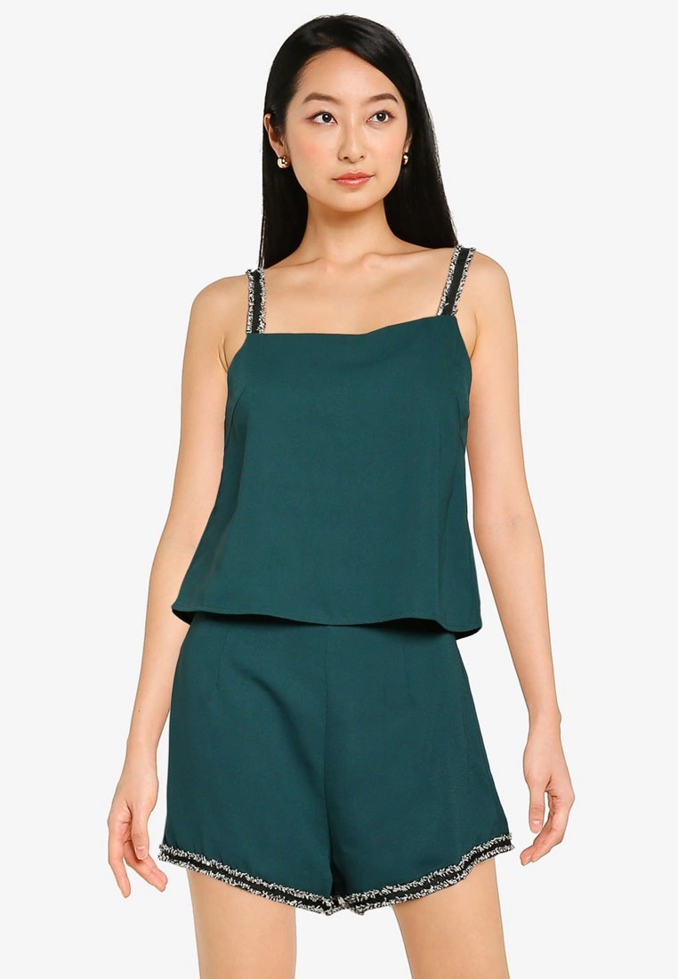 ZALORA BASICS Co-Ord Tweed Strap Top