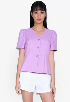 ZALORA BASICS V Neck Button Down Peplum Top