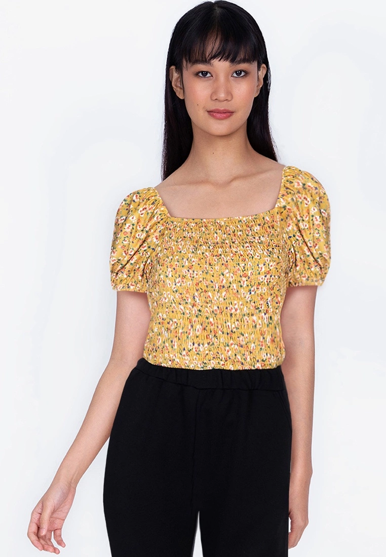ZALORA BASICS Square Neck Puff Sleeve Top