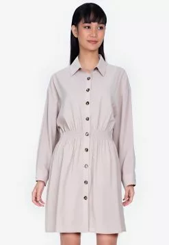 ZALORA BASICS Smoked Waist Long Sleeves Dress