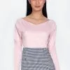 ZALORA BASICS Rib Wide V-Neck Long Sleeve Top