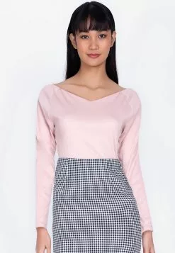 ZALORA BASICS Rib Wide V-Neck Long Sleeve Top