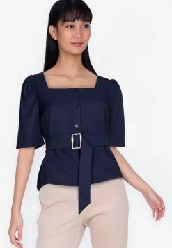 ZALORA BASICS Square Neck Top with Belt