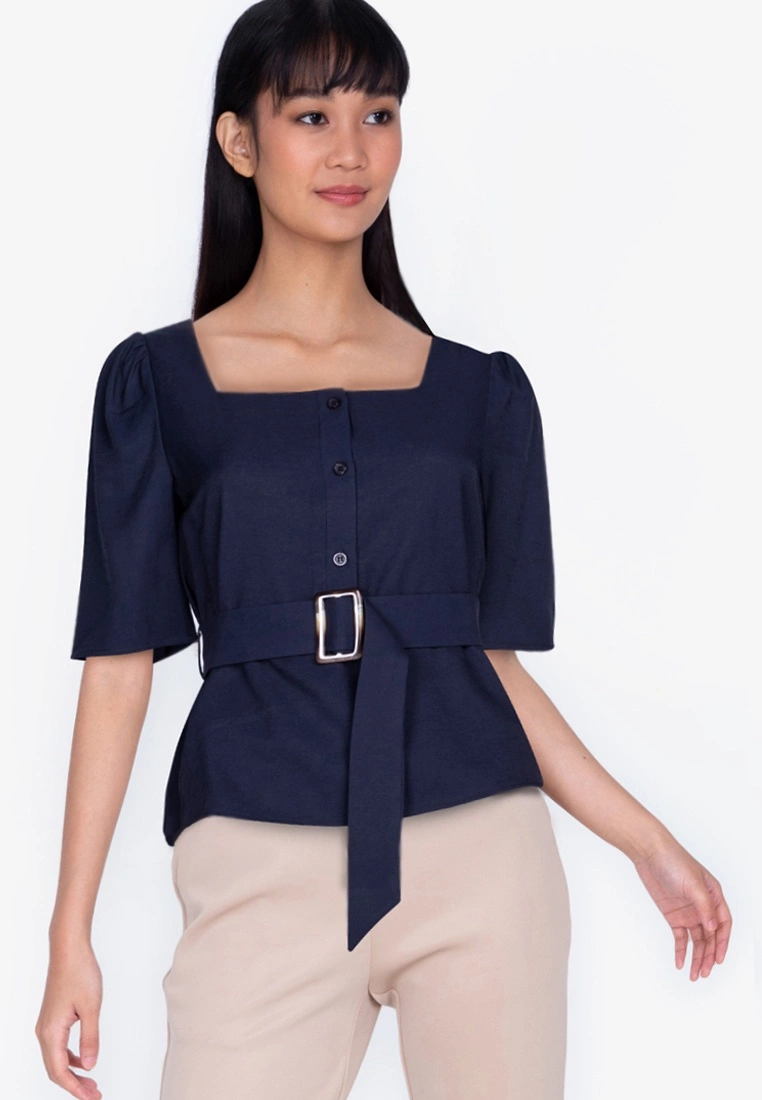ZALORA BASICS Square Neck Top with Belt