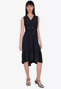 ZALORA BASICS Plunge Neck Tiered Dress