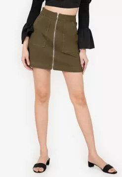 ZALORA BASICS Contrast Stitch Zip Up Denim Skirt