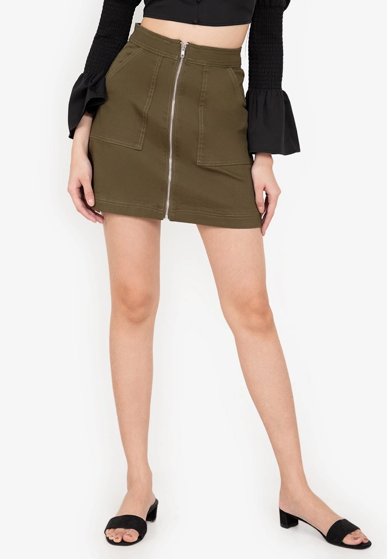 ZALORA BASICS Contrast Stitch Zip Up Denim Skirt