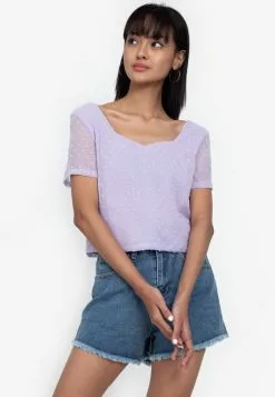 ZALORA BASICS Sweetheart Neckline Short Sleeve Top