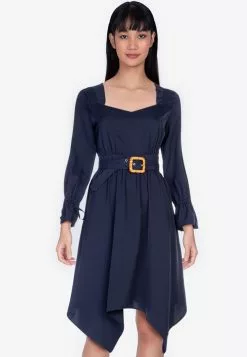 ZALORA BASICS Square Neck Long Sleeves Eyelet Dress