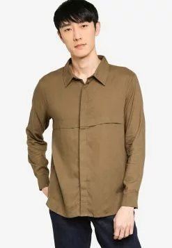 ZALORA BASICS Front Panelling Long Sleeve Shirt
