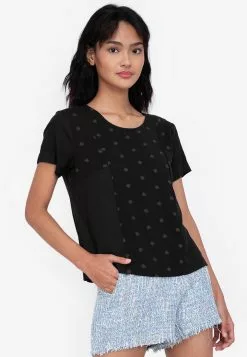 ZALORA BASICS Embroidery Detail Short Sleeve Top