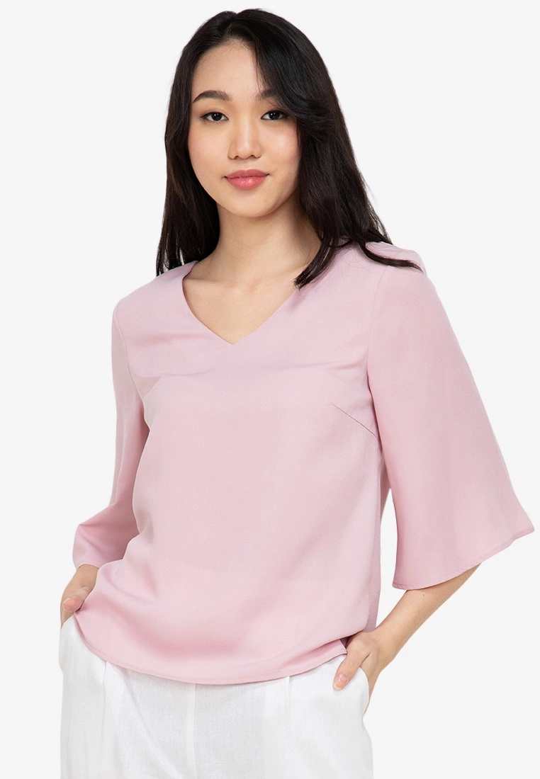 ZALORA BASICS V Neck Batwing Sleeves Blouse