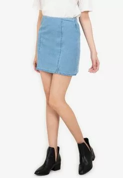 ZALORA BASICS Split Front Mini Denim Skirt