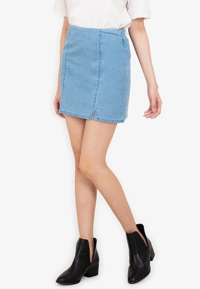 ZALORA BASICS Split Front Mini Denim Skirt