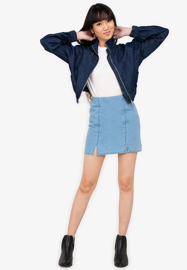 ZALORA BASICS Split Front Mini Denim Skirt - Billede 4