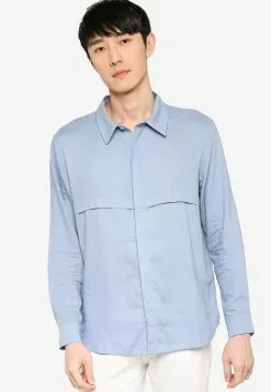 ZALORA BASICS Front Panelling Long Sleeve Shirt