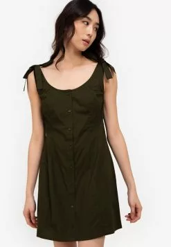 ZALORA BASICS Button Up Shoulder Tie Mini Dress