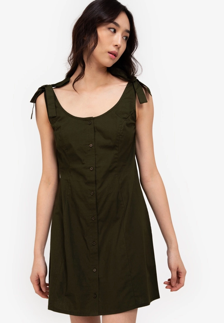 ZALORA BASICS Button Up Shoulder Tie Mini Dress