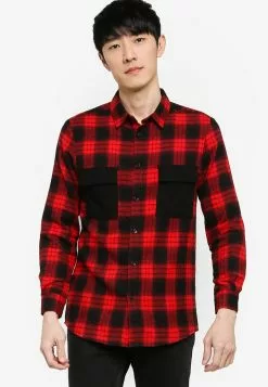 ZALORA BASICS Contrast Check Pocket Detail Shirt