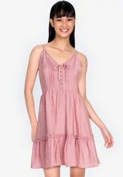 ZALORA BASICS Lace Trim Plunge Neck Dress