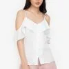 ZALORA BASICS Button Cold Shoulder Ruffle Cami Top