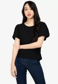 ZALORA BASICS 100% Recycled Polyester Puff Sleeve Top