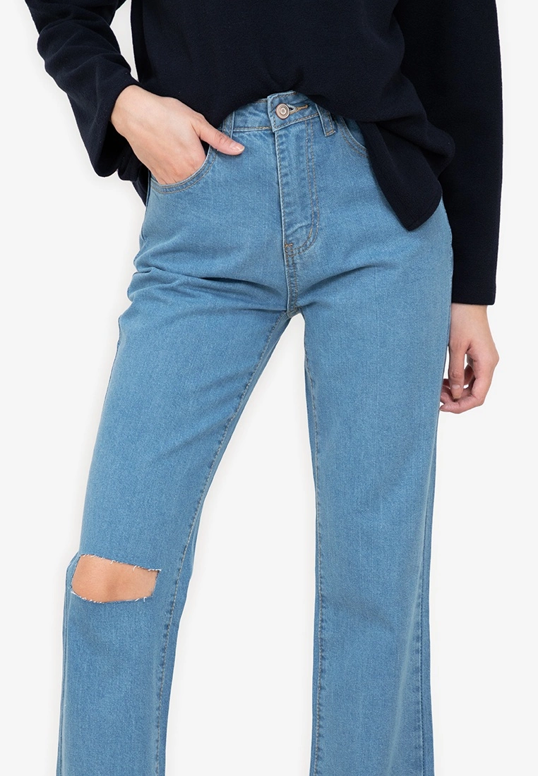 ZALORA BASICS Ripped Knee Straight Crop Jeans - Billede 3