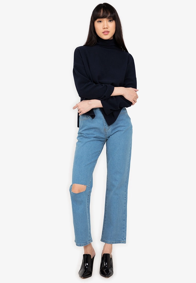 ZALORA BASICS Ripped Knee Straight Crop Jeans - Billede 4