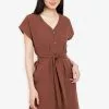 ZALORA BASICS Drop Shoulder Button Down Dress With Tie