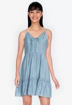 ZALORA BASICS Lace Trim Plunge Neck Dress
