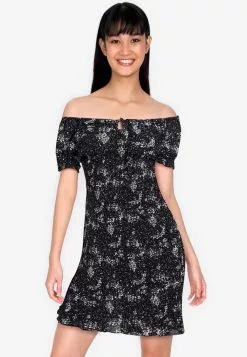 ZALORA BASICS Drop-Shoulder Smocked Puff Sleeve Dress