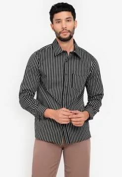 ZALORA BASICS Pencil Stripes Regular Fit Shirt
